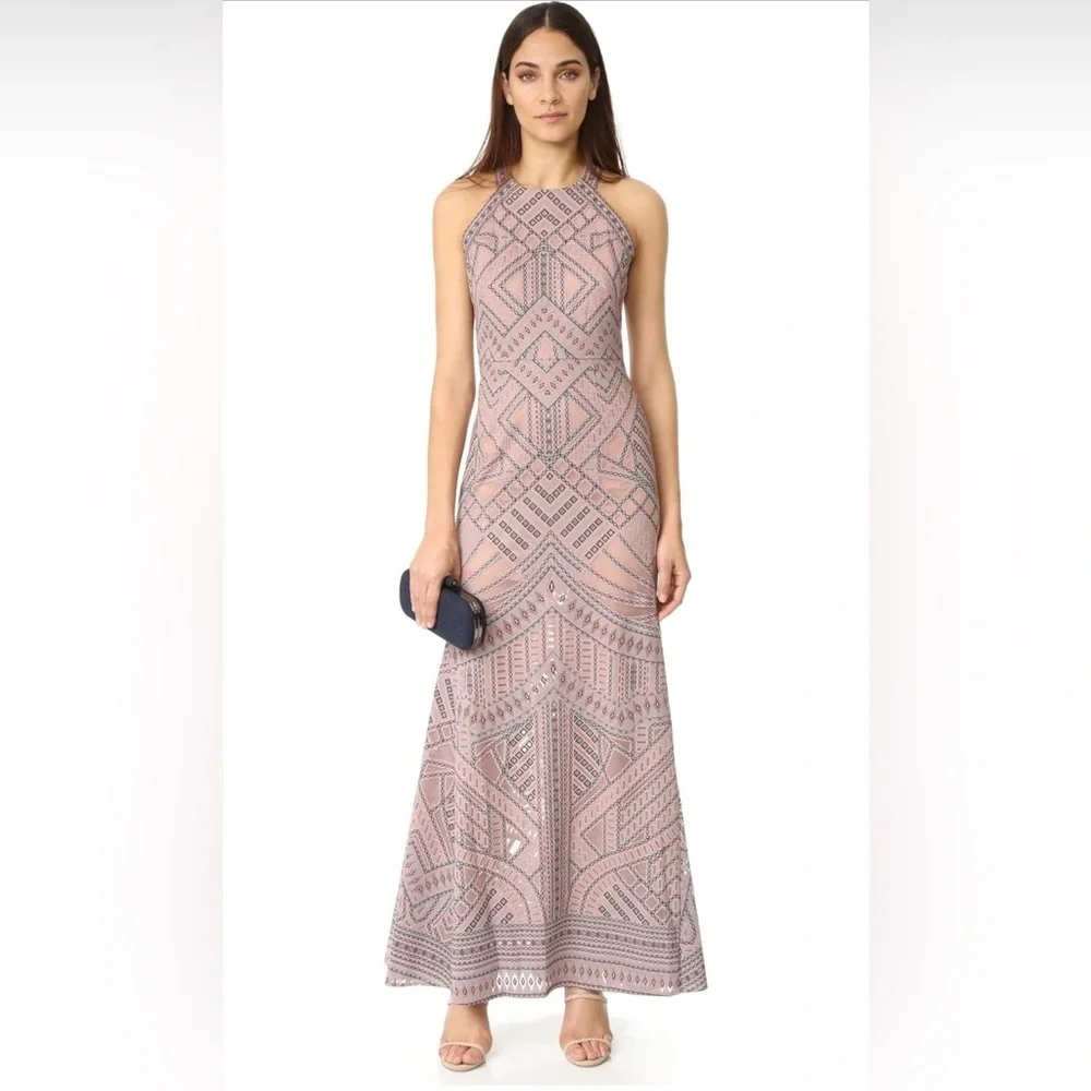 BCBGMaxAzria Felicia Burnout Mesh Gown in Antique Rose